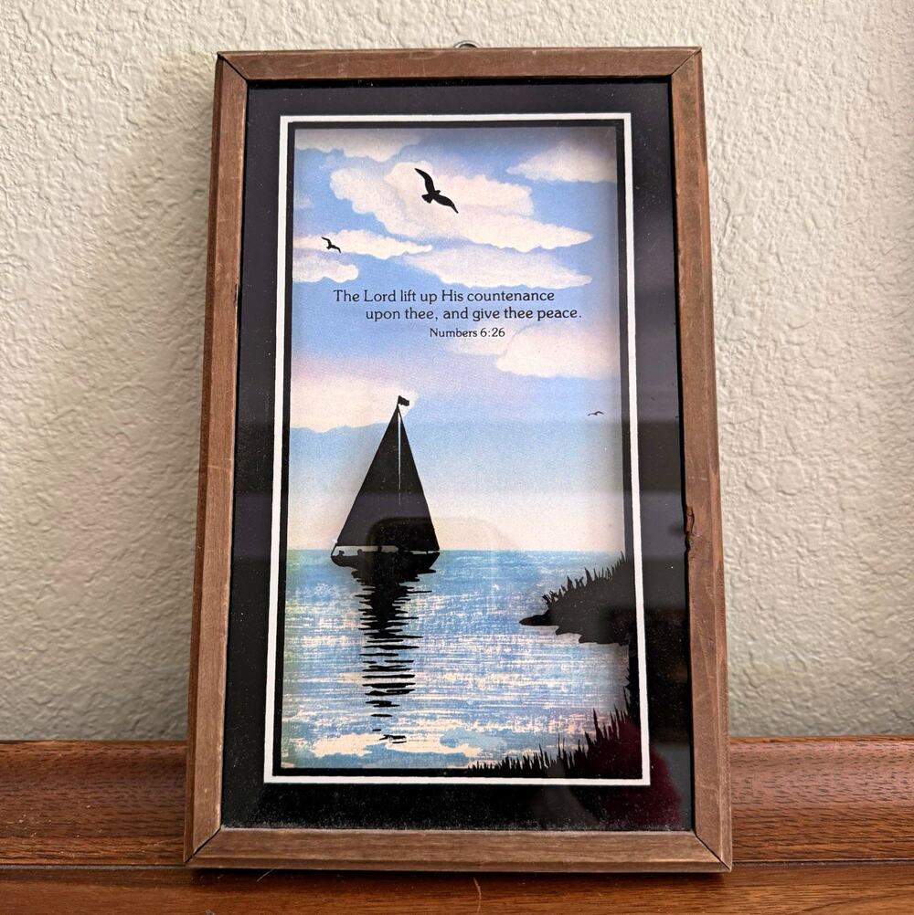 Concordia 1979 Framed Christian Print Sailboat Scene Bible Verse Numbers 6:26